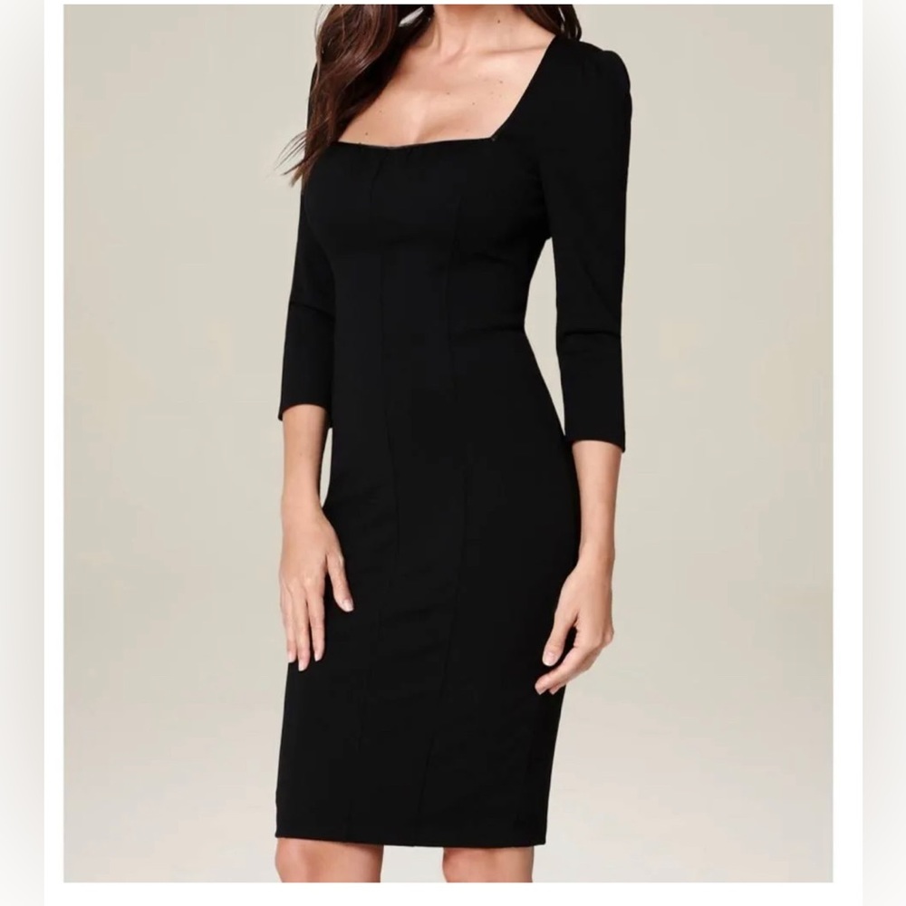 Bebe, black, Reyna Pencil dress, 3/4 sleeve, Never worn with tags, Size 6